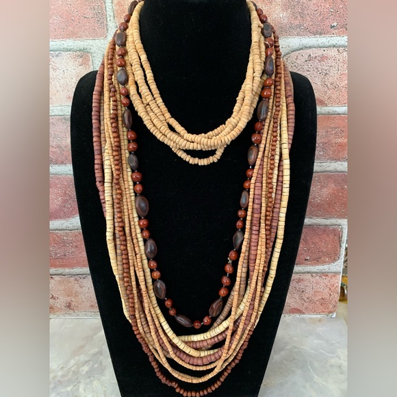 🔥3 Natural Wood Beaded Necklace Set - Picture 2 of 4